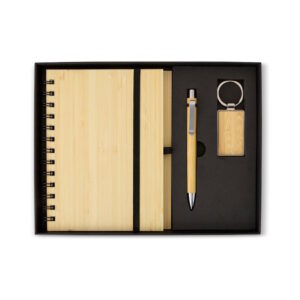 Conjunto executivo com bloco, caneta e chaveiro