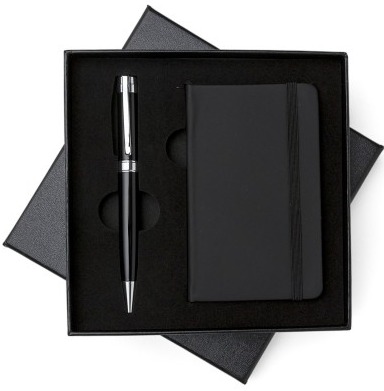 Conjunto executivo de moleskine emborrachado e esferográfica metálica