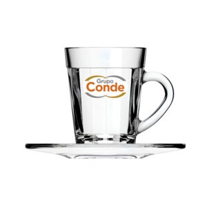 Xícara e pires em vidro